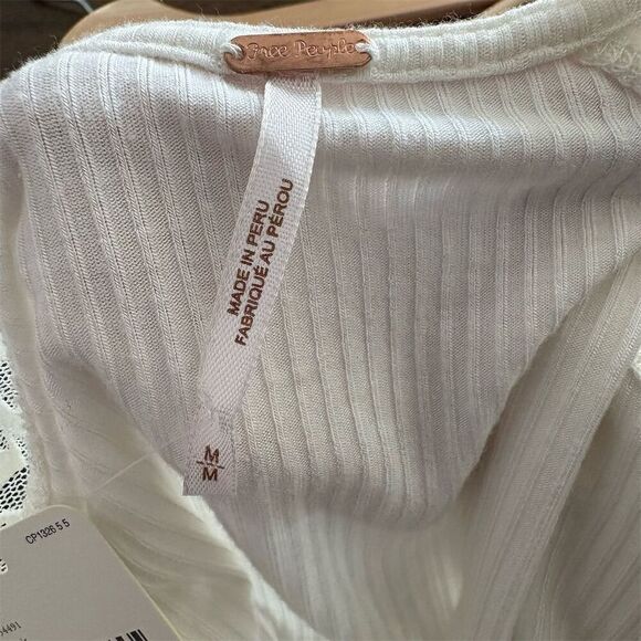 FP M Ivory Ribbed Lace Frill Square Neck Long Sleeve Blouse Y2K Romantic - Picture 3 of 7